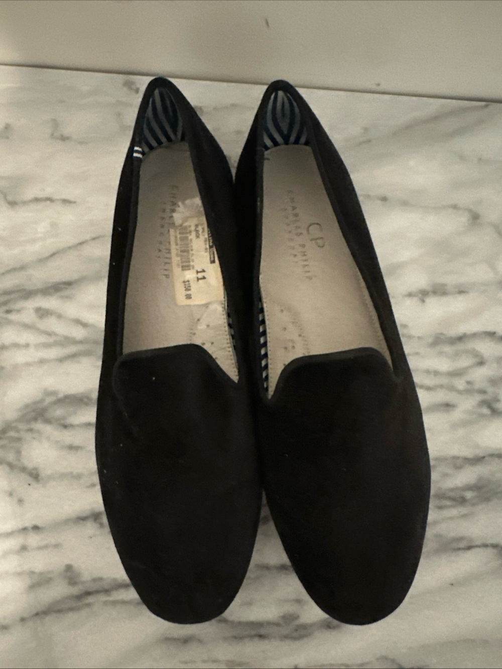 Charles Philip Milano black velvet slip on slippers men’s sz 11